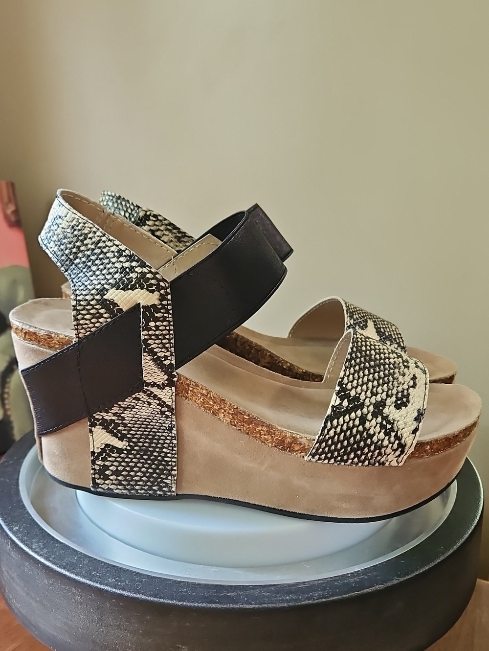 Pierre Dumas Black and Snake-Print Platform Wedges